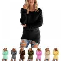 Ženske pune boje Ležerne prilike Flece Fluffy Crewneck Dugi rukav modni dukseri vrhovi puloveri