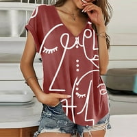 Ženska casual moda s skicom s jednim grudima V-izrezom Ispis kratkih rukava na vrhu bluza l