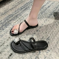 Papuče za žene, ženski klizanje na flip flops prsten za prstene udobnosti ravnih ljetnih sandala crna
