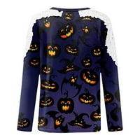 Royallove ženski modni Halloween tiskani čipka za spajanje izdubljena Okretajte kratki majicu s dugim rukavima