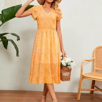 Haljine Žene Ljeto Elegantne V izrez Dress Cvjetni ispis Kratki rukav linijska labava haljina za žene