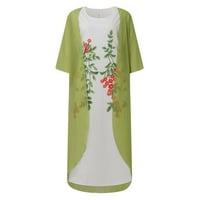 Ljetne haljine za žene čipke srednje dužine a-line rukav za slobodno vrijeme okrugle dekolte dress green