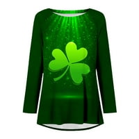 Dezsed St. Patricks Day Žene vrhovi čišćenje Ženska moda St. Patrickov dan tiskani okrugli vrat dugih rukava labav majica TOP vojska zelena