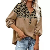 Scyoekwg grafički dukseri za žene Leopard Solid Patchwork dugih rukava s kapuljačom s kapuljačom pulover