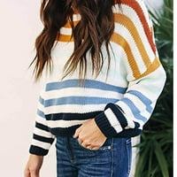 Vremenski paulovni džemperi za žene Trendy prugasti otisnuti u boji blokirani kaput, mornarice, s