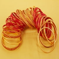 Sunsoul by Touchstone indijski bollywood glamurozni modni zglob Enhansing svjetlucajući zlatni sjaji teksturirane svijetle crvene boje dizajnera nakita narukvice na narukvice na narukvice. Set u zlatnom tonu za žene