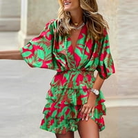 Ljetne haljine za ženske modne lutke V VRET PRINT HEM nepravilna haljina zelena m