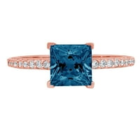1. CT sjajna princeza Cut prirodni London Blue Topaz 14K Rose Gold Solitaire sa Accentima prsten sz