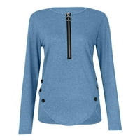 Ženske plus bluze i tunike Jesen Jesen Casual LongZeeved gumb za vrat Thirt Womens Tops Plava 4x