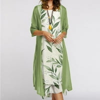 Sayhi ljetne haljine casual bez rukava slobodno-elegantni ispis dva set šifon mini haljina zelena xxl