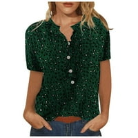 Bazyrey ženski kratki rukav ženski Henley grafički otisci bluze casual pamučne košulje zelene s