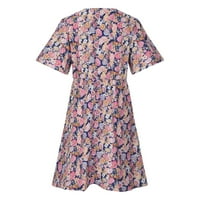 Maxi haljina za žene mini V-izrez kratki rukav cvjetni plavi xxl