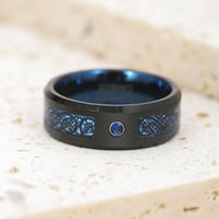 Muški crni plavi volframovi za prsten za vjenčanje sa keltskim zmajem i kubnim cirkonijem