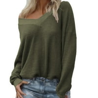 Smiješne majice za žene Čvrsta boja V-izrez Dugi rukavi Jesen zimski džemper Streetwear uredske majice