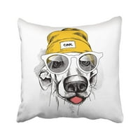 Bijeli cool portret psa u žutom hipsteru šeširu za životinje Pet Face Funny Vintage Cap Jastuit