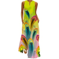 Sun Haljine Žene Ljeto Ležerne prilike Tropical Vintage Print Maxi Haljina labava haljina sa džepovima