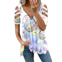 Ženska majica V izrez patentni zatvarač kratki rukav šuplji uskrsnih ženskih ženskih trendi simpatičnih
