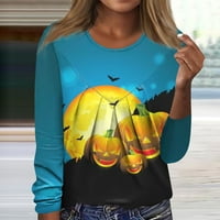 Bluze s dugim rukavima za ženska majica za O-izrez Halloween Print bluza vrhovi labavi FIT Fall majica