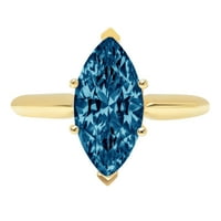 2.5ct Marquise Cut Prirodni London Blue Topaz 14k Žuto zlatna godišnjica Angažmane prstene veličine