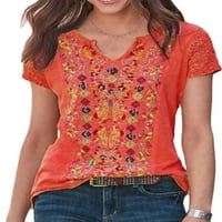 Žene čipke kratkih rukava majica od tiskane labave bluze plus veličina