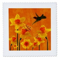 3drozni narcidi maršira cvijet rođenja s leptirima i hummingbird savršenim za marš rođendan - quilt trg, po