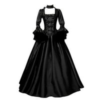 Frehsky Jednoj ženi Vintage Retro Gothic Dugi haljina s dugim rukavima Crna haljina