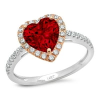 2. CT Sjajno srce Clear Simulirani dijamant 18k bijeli ružin zlato halo pasijans sa Accenting prstenom