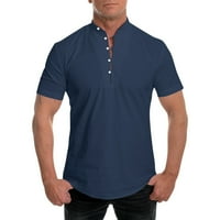 Košulja za muškarce Ljeto Čvrsto ovratnik kratki rukav casual labav majica Blue XXXL