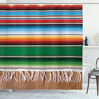 Meksička zavjesa za tuširanje, šareni Boho Serage Inspirirani uzorak horizontalnih pruga i linija Kulture