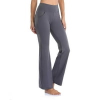 Ženske joge hlače od pune boje širine nogu s džepom visoki struk ravni pilate flared opušteni fit activewewer
