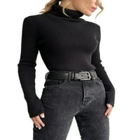 Ženski rebrasti pleteni vrhovi, casual dugih rukava Turtleneck Solid Boja Slim Fit džemper