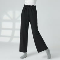 Široke pantalone za noge za ženske ležerne labave fit solidne boje za crtanje u boji Ruched visoki struk