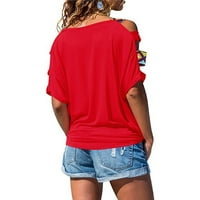 Majice za ženske ležerne hladne rame s kratkim rukavima izdubljeni vrhovi labave majice bluza