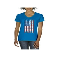 - Ženska majica s kratkim rukavima V-izrez - američka zastava 4. jula