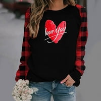 Ženska dukserica za Valentinovo Crewneck Heart Grafički tiskani Buffalo plaćeni majica Casual COLORBLOCK