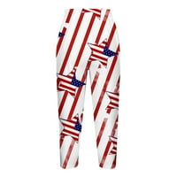 Ženska Slim Fit Comfy Sport Cropped Pant Summer Clearence opuštena američka zastava Štampana pant elastična