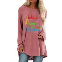 Ženska modna božićna štampa O-izrez majica dugih rukava Top bluza pulover hot8sl4869994