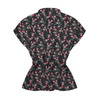 Žene polka točkice bluze cvjetne majice V izrez kratkih rukava kravata kravata Elegantne peplum trajanje