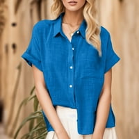 Ženske košulje Ljeto Labave bluze Pamučni rever valjani gumb kratkih rukava TEE majice za žene