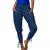 Puawkoer žene joga sportske odjeće čipke up zavoj čvrste casual elastične strugove hlače gamaše ženske