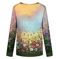 Ženska zimska modna cvijeća tiskana okrugla vrat dugih rukava majica top bluza pulover multicolor m