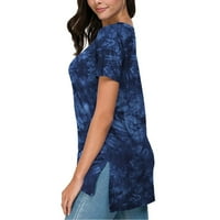 Ženski bluze Ženska casual modna kravata tiskanje okrugle vrat kratkih rukava majica Top Blue XL