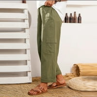 Žene posteljine više džepova Čvrste casual hlače labave duge pantalone Ukupne hlače Ženske casual hlače
