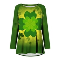 Jsaierl Womens St. Patrick's Dnevne majice dugih rukava Shamrock djetelina uzorak TEE Irish Crew Crt