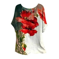 Ženski posadni vrat modni grafički otisci Ženski kratki rukav labav bluza T-majice Red XL