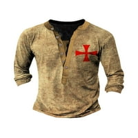 Haite Muška majica 3D digitalni tisak T košulje Henley V bluza za izrez muškarci muške pulover s dugim