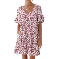 Ženska ljetna casual haljina Slatka slatka V mini haljina s džepom kratkih rukava ruff haljina V izrez
