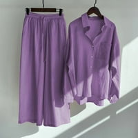 Homenesgenicki čišćenje pidžama za žene odijelo Ženske plus veličine Džep sa dugim rukavima 2-komadni