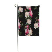 Cvjetni uzorak bijeli i ružičasti peonići na bendu cvijeća Vodeno-boja slikanje vrtna zastava Dekorativna zastava Kuća baner