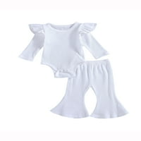 Newborn Baby Girls Spring Outfits Ruffle dugih rukava pletene ruperske vrhove + zvona donje hlače Odjeća